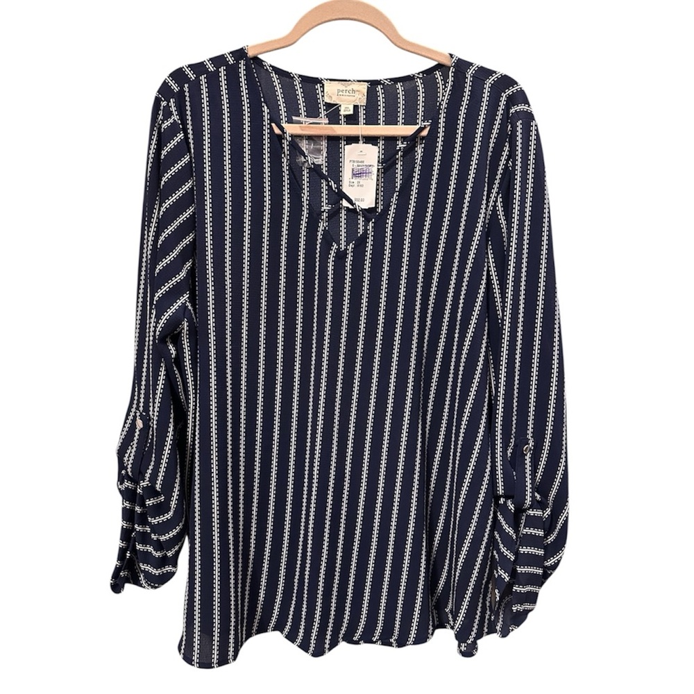 Chic Navy and White Striped Women's Blouse